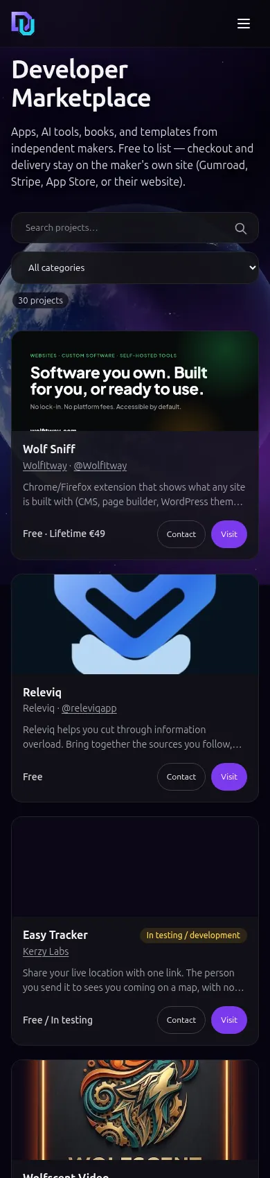The same marketplace on a phone.